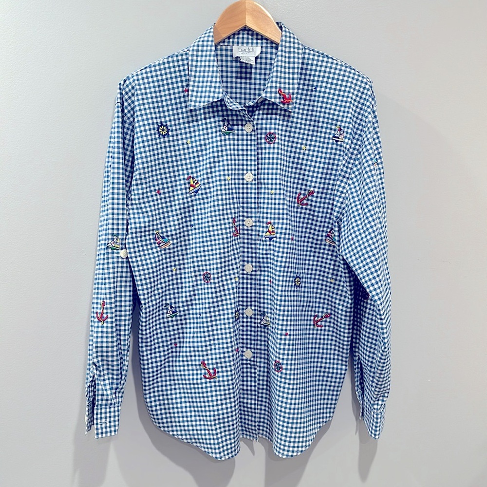 Vintage Gingham Nautical Button Down - image 1